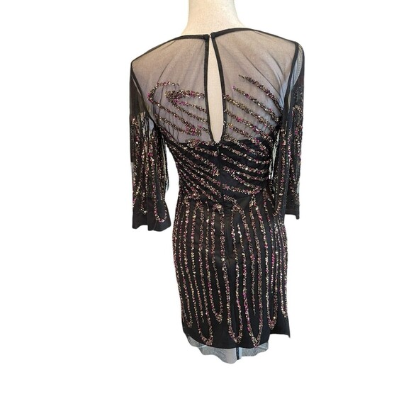 Aidan Mattox Dress Size 4 Flutter Sleeve Black Mini Sequin Beaded a28 - Picture 3 of 8